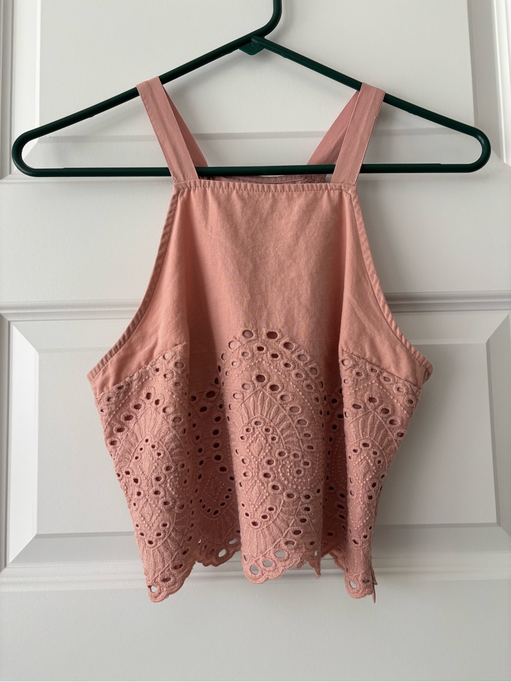 Abercrombie & Fitch Blush Pink Eyelet Embroidery Tie Back Crop Tank Top XS - Picture 2 of 10